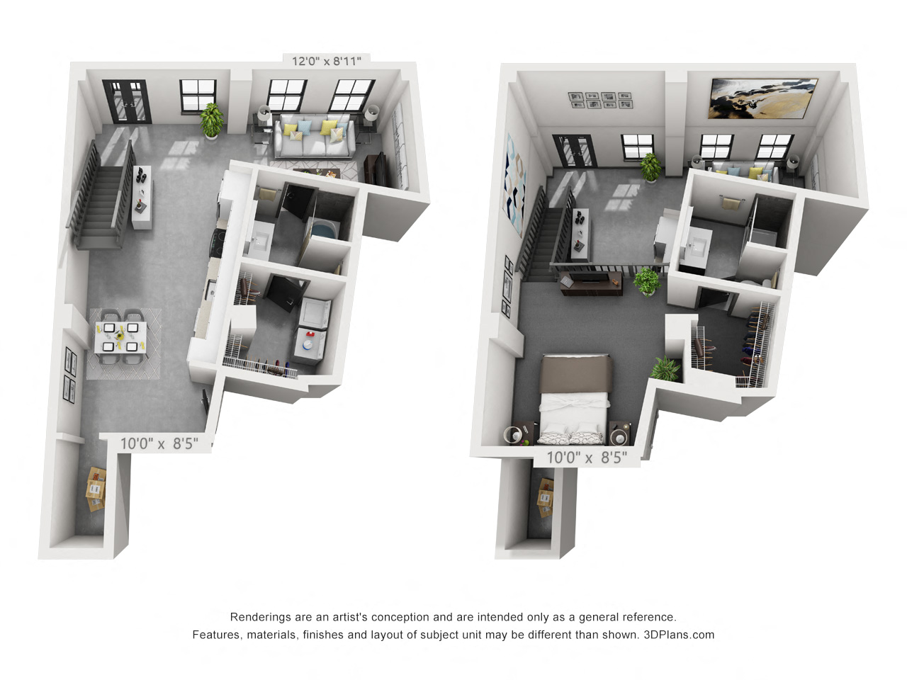 Floor plan for 2 beds, 2 baths, 1317 sqft